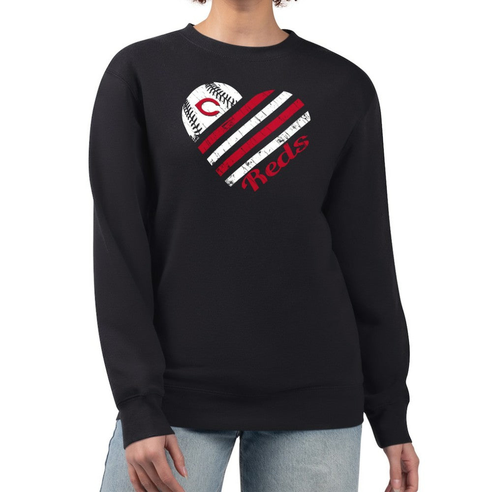 Cincinnati Reds G-III 4Her by Carl Banks Women's Heart Logo Fleece Pullover Sweatshirt - Black - MLB Lifestyle