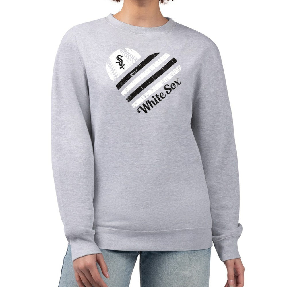 Chicago White Sox G-III 4Her by Carl Banks Women's Heart Logo Fleece Pullover Sweatshirt - Heather Gray - MLB Sale