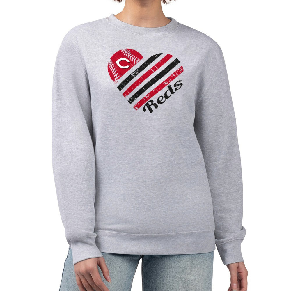Cincinnati Reds G-III 4Her by Carl Banks Women's Heart Logo Fleece Pullover Sweatshirt - Heather Gray - MLB Sale