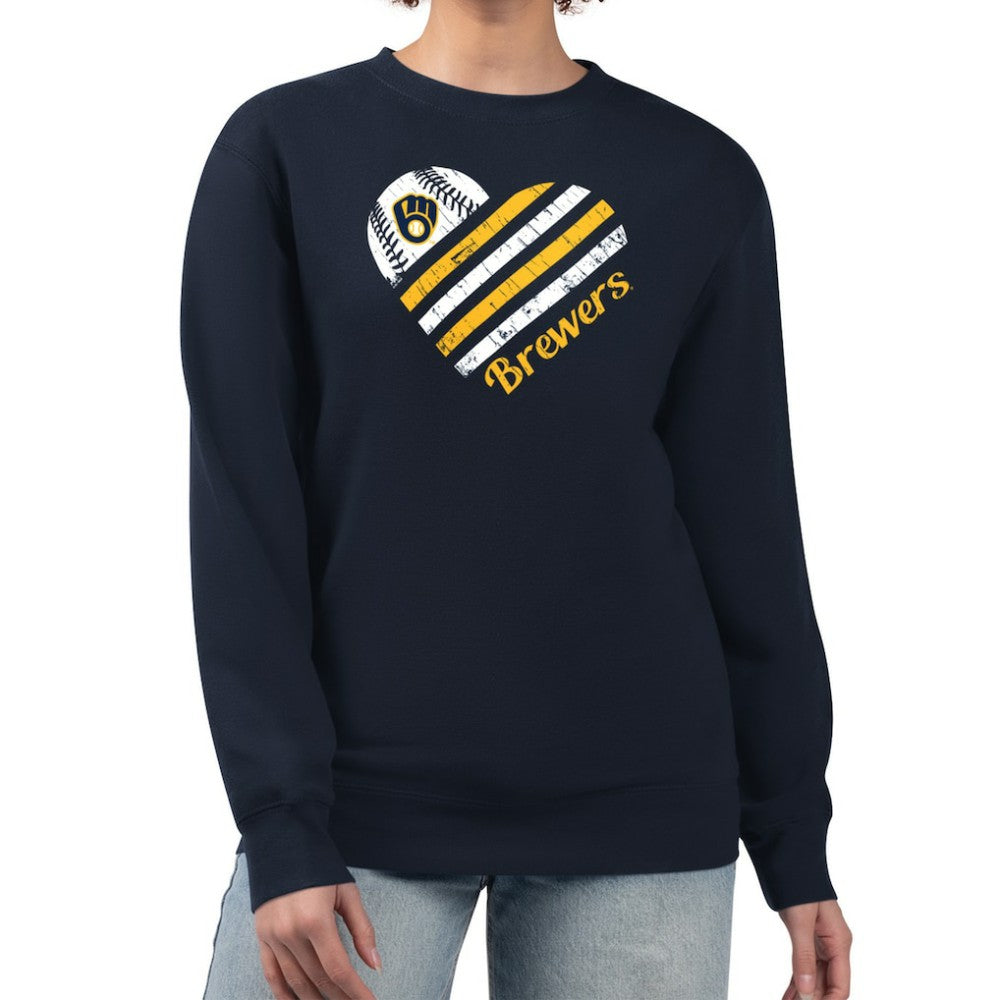 Milwaukee Brewers G-III 4Her by Carl Banks Women's Heart Logo Fleece Pullover Sweatshirt - Navy - MLB Discount