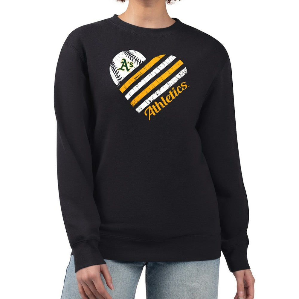 Athletics G-III 4Her by Carl Banks Women's Heart Logo Fleece Pullover Sweatshirt - Black - MLB Lifestyle