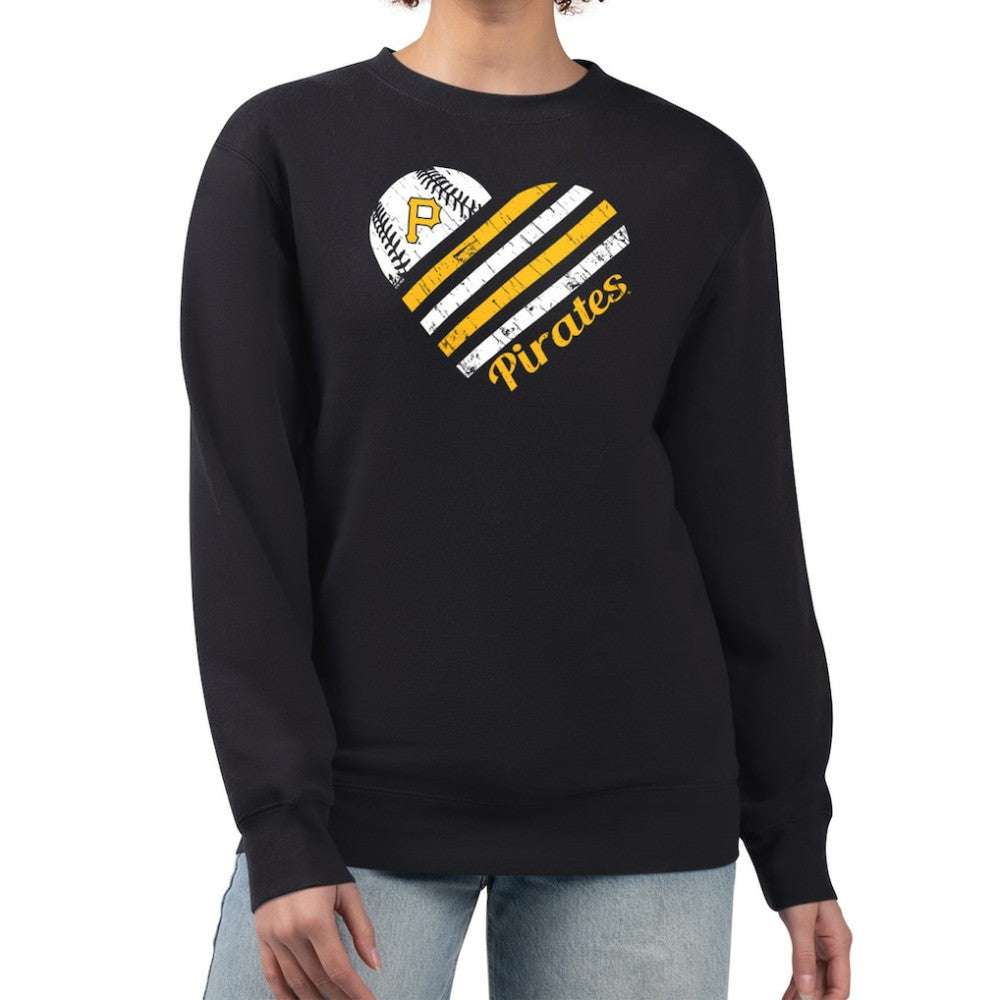Pittsburgh Pirates G-III 4Her by Carl Banks Women's Heart Logo Fleece Pullover Sweatshirt - Black - MLB Lifestyle