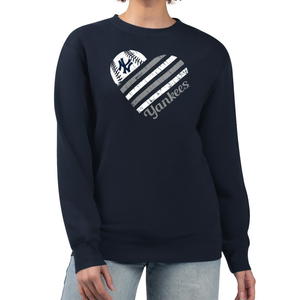 New York Yankees G-III 4Her by Carl Banks Women's Heart Logo Fleece Pullover Sweatshirt - Navy - MLB Sale