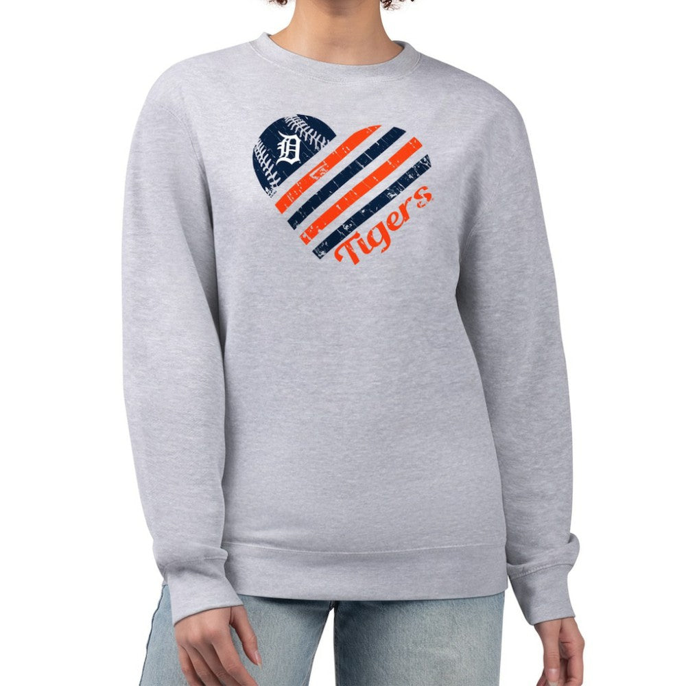Detroit Tigers G-III 4Her by Carl Banks Women's Heart Logo Fleece Pullover Sweatshirt - Heather Gray - MLB Discount