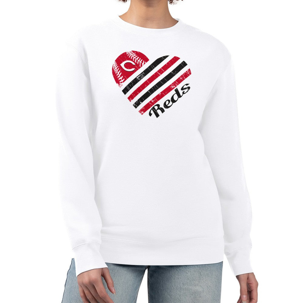 Cincinnati Reds G-III 4Her by Carl Banks Women's Heart Logo Fleece Pullover Sweatshirt - White - MLB on Sale