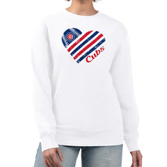 Chicago Cubs G-III 4Her by Carl Banks Women's Heart Logo Fleece Pullover Sweatshirt - White - MLB on Sale