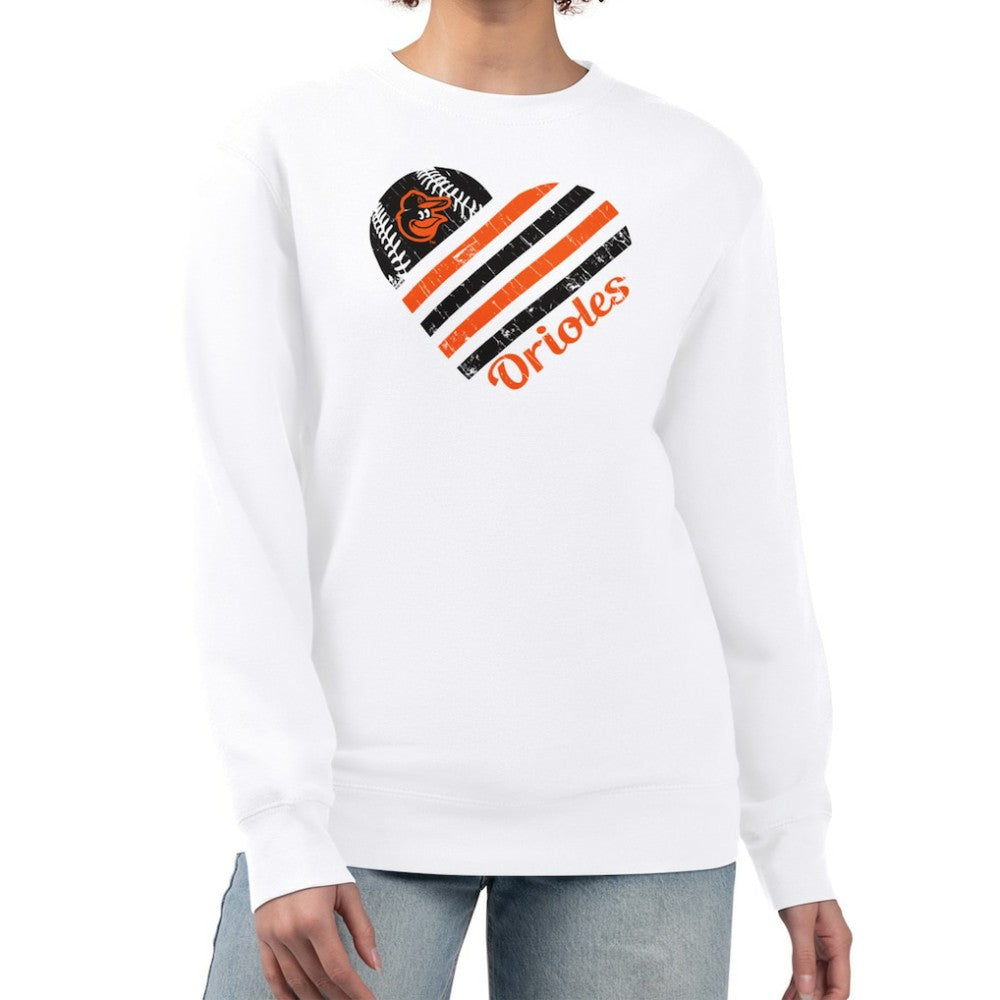 Baltimore Orioles G-III 4Her by Carl Banks Women's Heart Logo Fleece Pullover Sweatshirt - White - MLB Discount
