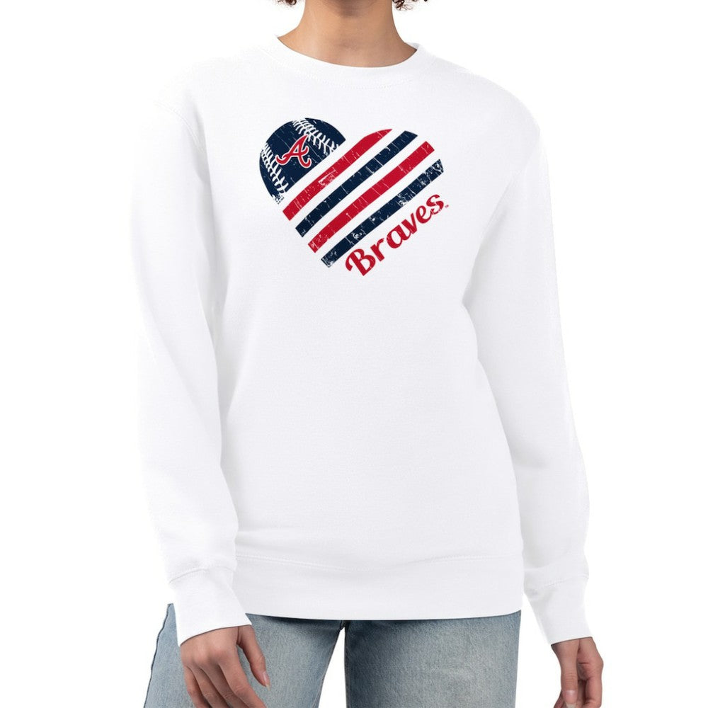 Atlanta Braves G-III 4Her by Carl Banks Women's Heart Logo Fleece Pullover Sweatshirt - White - MLB Lifestyle