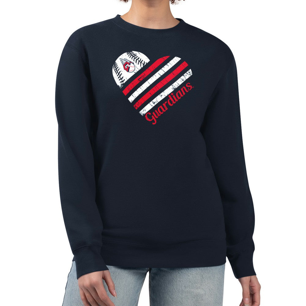 Cleveland Guardians G-III 4Her by Carl Banks Women's Heart Logo Fleece Pullover Sweatshirt - Navy - MLB Lifestyle