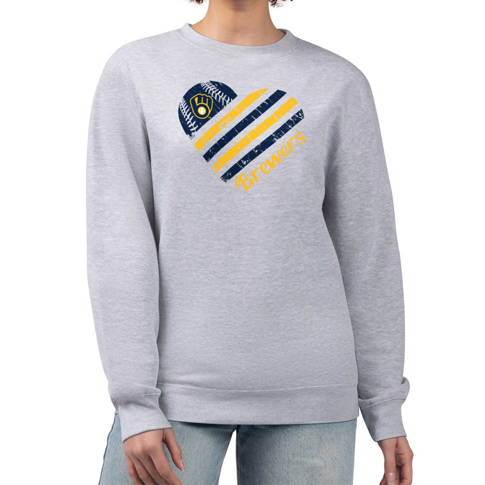 Milwaukee Brewers G-III 4Her by Carl Banks Women's Heart Logo Fleece Pullover Sweatshirt - Heather Gray - MLB Lifestyle