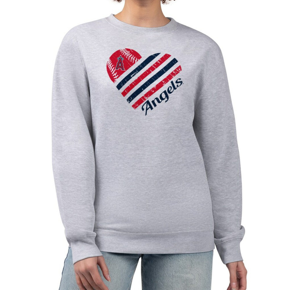 Los Angeles Angels G-III 4Her by Carl Banks Women's Heart Logo Fleece Pullover Sweatshirt - Heather Gray - MLB Discount