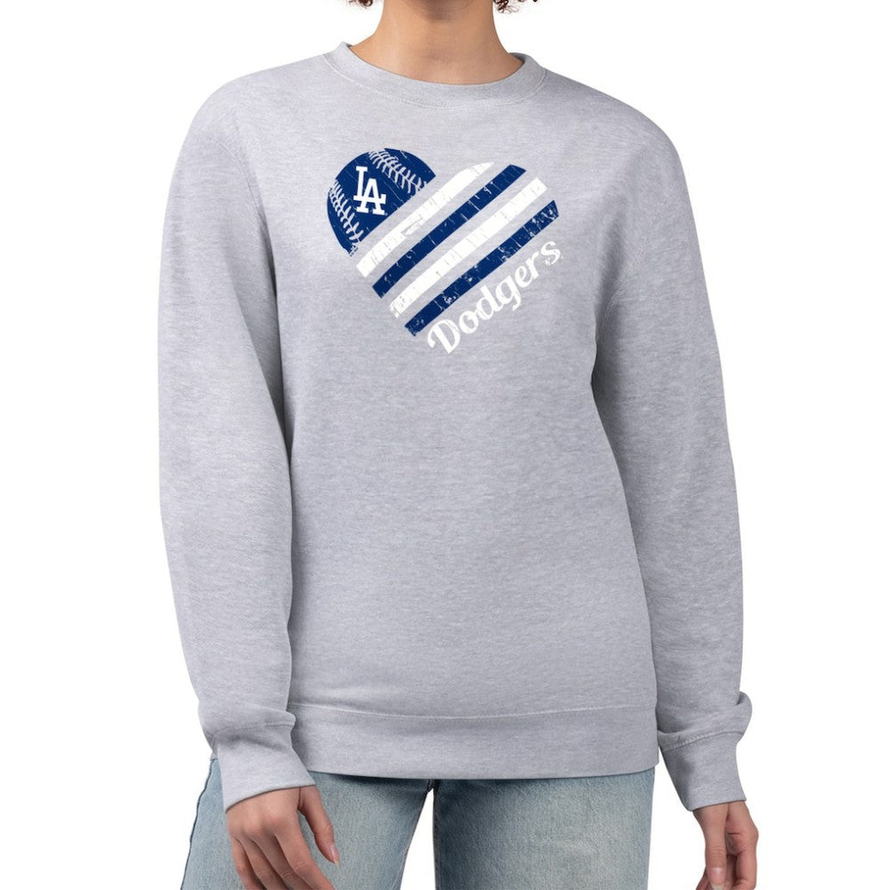 Los Angeles Dodgers G-III 4Her by Carl Banks Women's Heart Logo Fleece Pullover Sweatshirt - Heather Gray - MLB Online