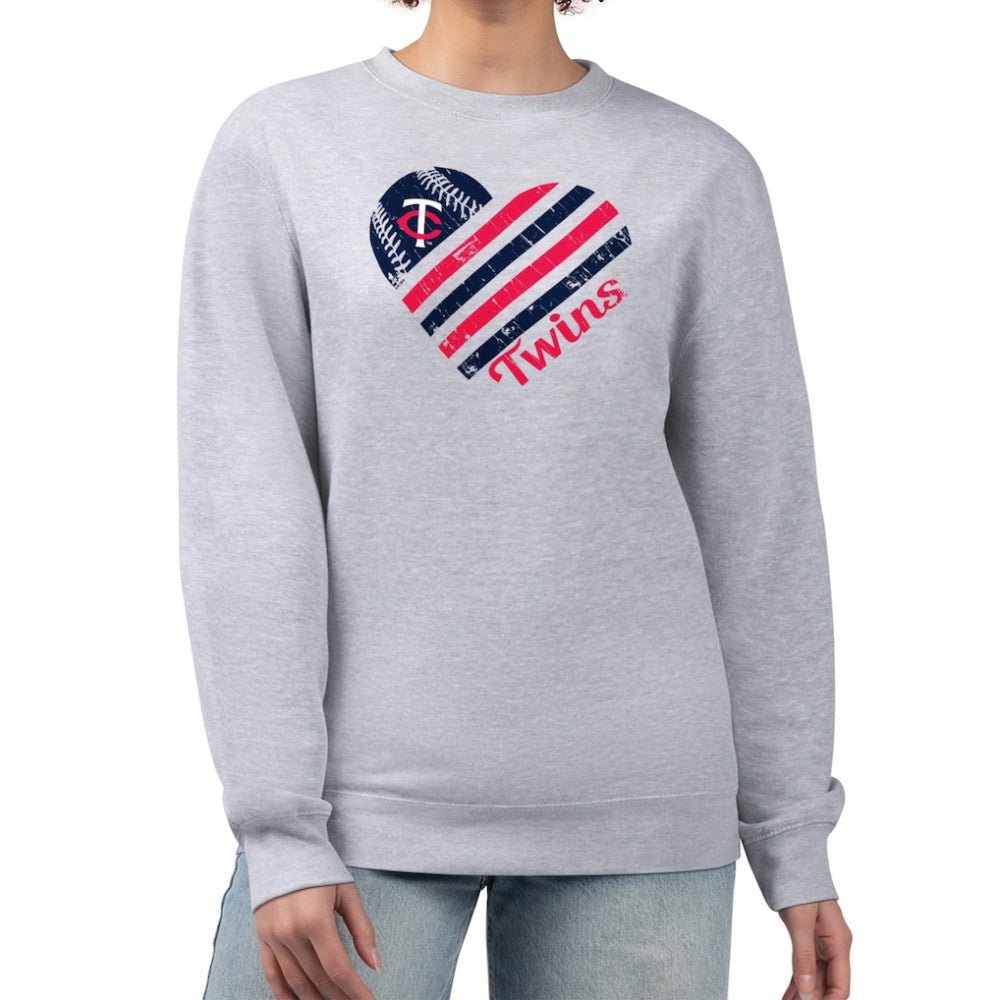 Minnesota Twins G-III 4Her by Carl Banks Women's Heart Logo Fleece Pullover Sweatshirt - Heather Gray - MLB Discount