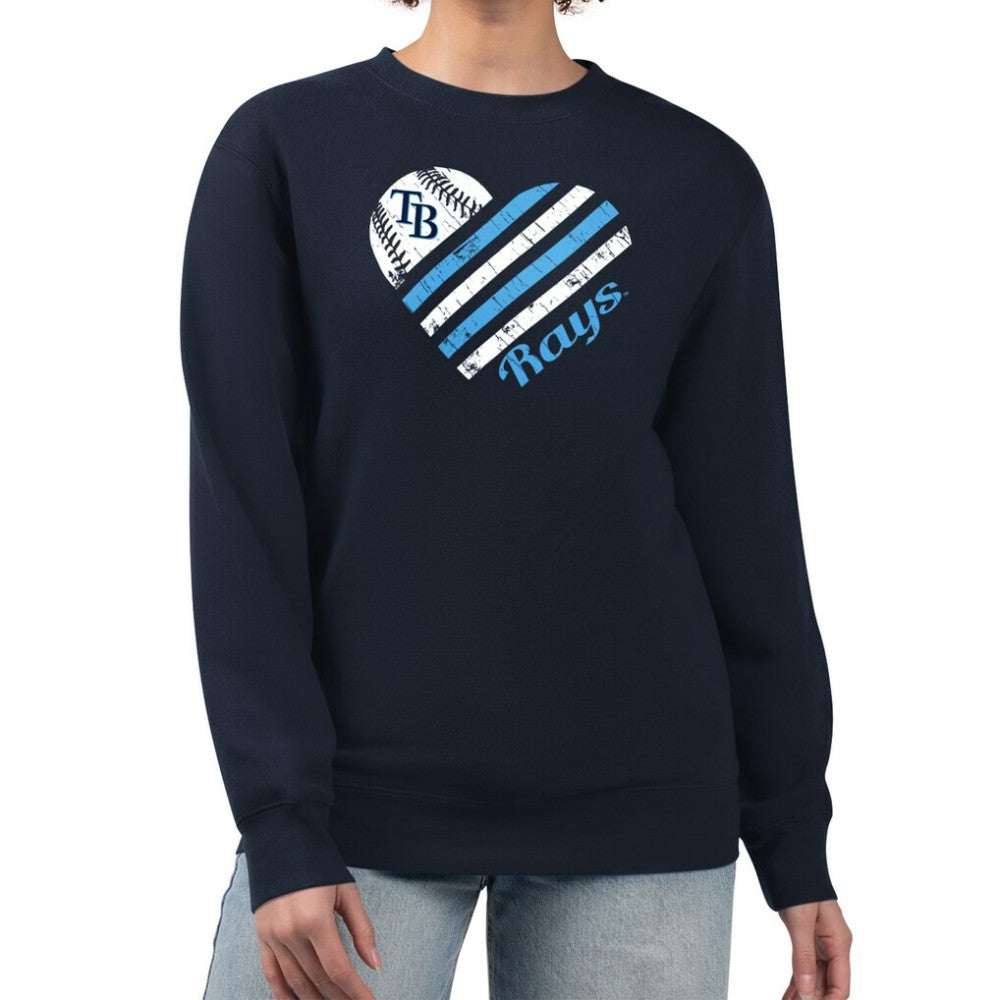 Tampa Bay Rays G-III 4Her by Carl Banks Women's Heart Logo Fleece Pullover Sweatshirt - Navy - MLB Lifestyle