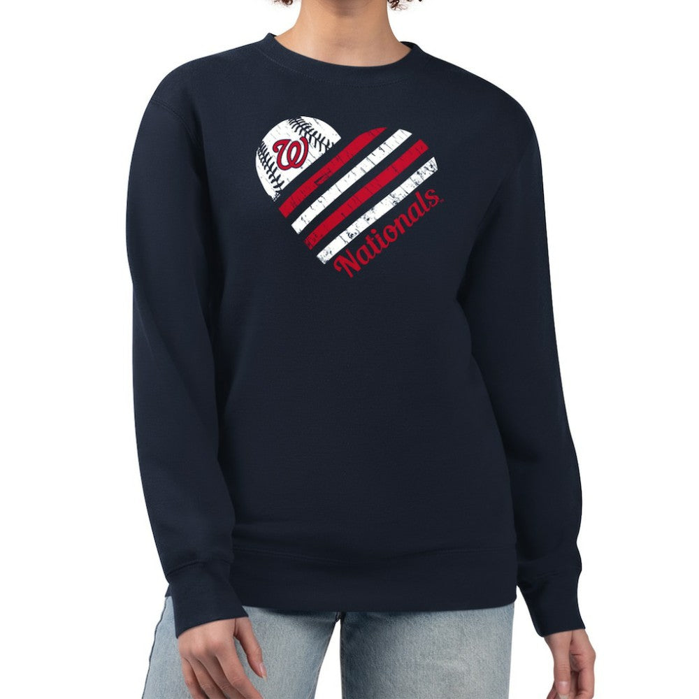 Washington Nationals G-III 4Her by Carl Banks Women's Heart Logo Fleece Pullover Sweatshirt - Navy - MLB Online