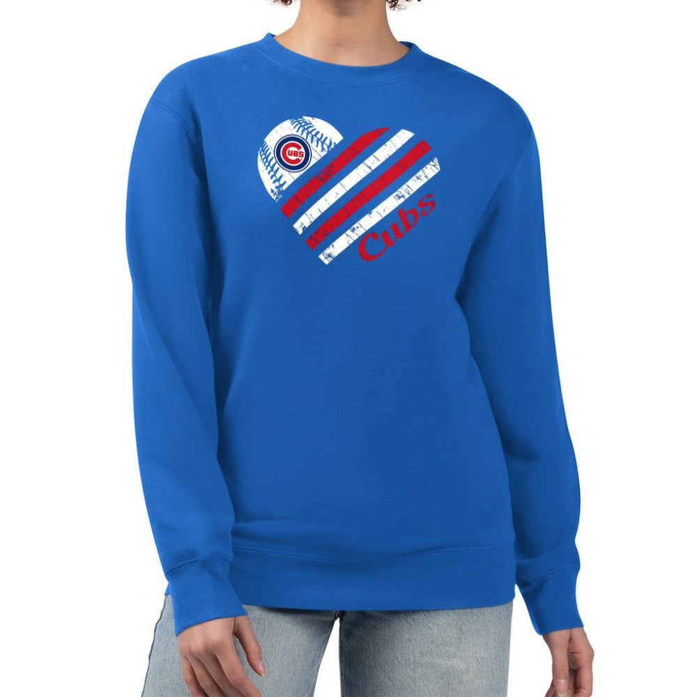 Chicago Cubs G-III 4Her by Carl Banks Women's Heart Logo Fleece Pullover Sweatshirt - Royal - MLB Lifestyle
