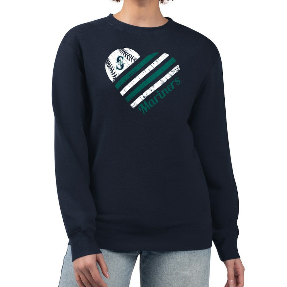 Seattle Mariners G-III 4Her by Carl Banks Women's Heart Logo Fleece Pullover Sweatshirt - Navy - MLB Discount
