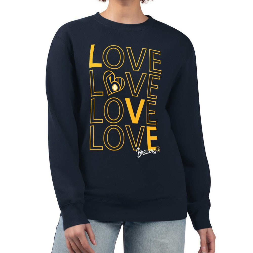 Milwaukee Brewers G-III 4Her by Carl Banks Women's Love Team Logo Fleece Pullover Sweatshirt - Navy - MLB Lifestyle