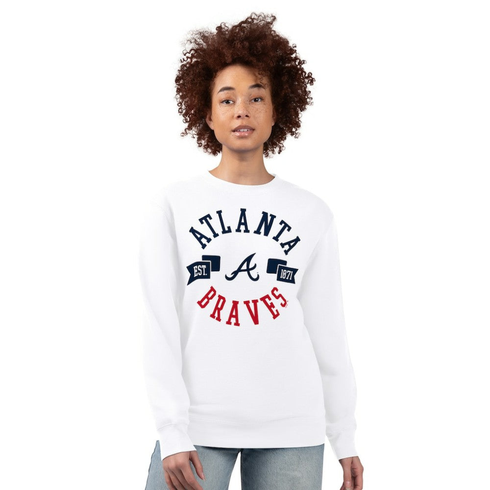Atlanta Braves G-III 4Her by Carl Banks Women's Team Logo Fleece Pullover Sweatshirt - White - MLB Lifestyle