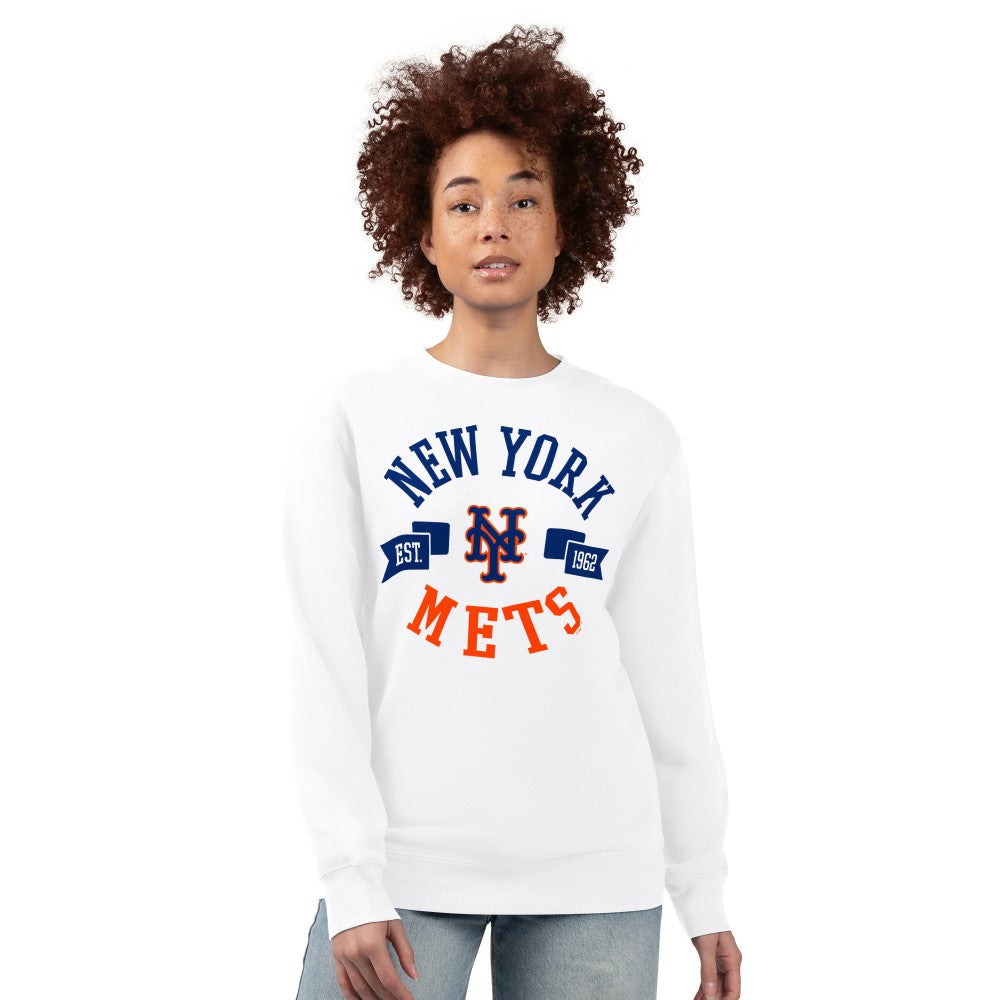 New York Mets G-III 4Her by Carl Banks Women's Team Logo Fleece Pullover Sweatshirt - White - MLB Discount