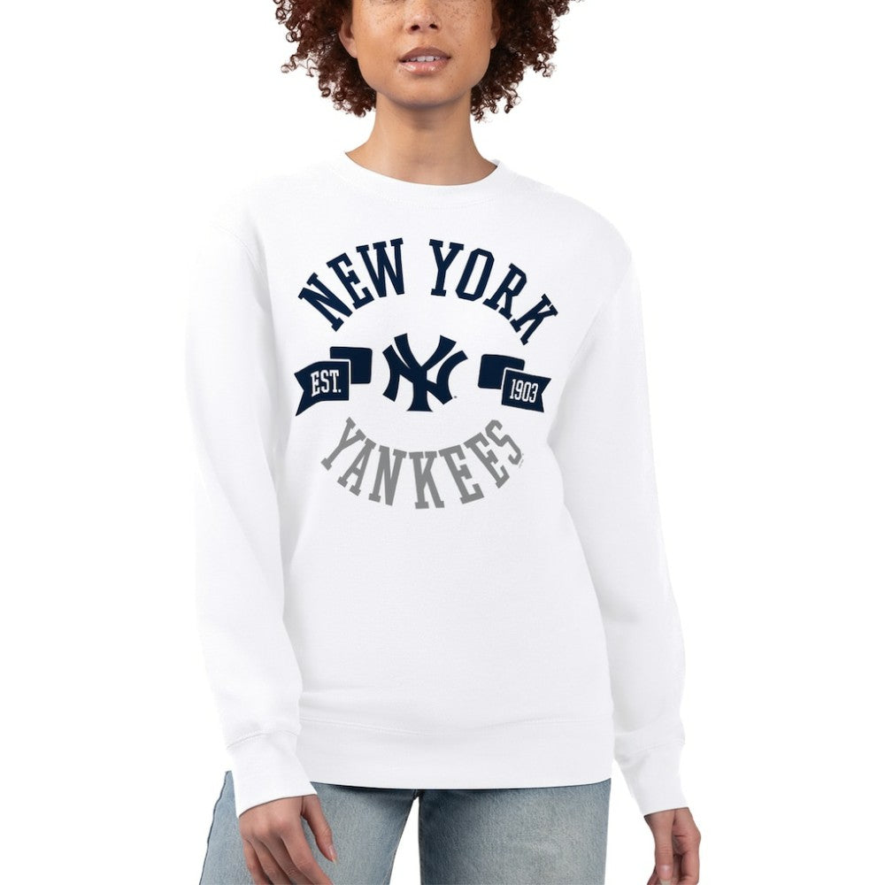 New York Yankees G-III 4Her by Carl Banks Women's Team Logo Fleece Pullover Sweatshirt - White - MLB Sale
