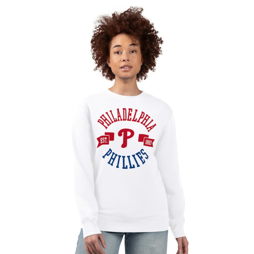 Philadelphia Phillies G-III 4Her by Carl Banks Women's Team Logo Fleece Pullover Sweatshirt - White - MLB Sale