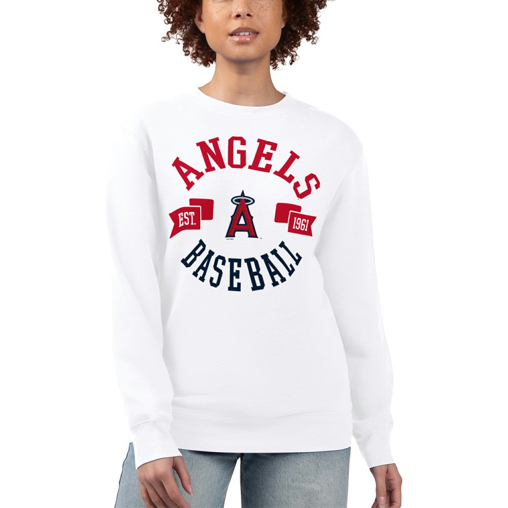 Los Angeles Angels G-III 4Her by Carl Banks Women's Team Logo Fleece Pullover Sweatshirt - White - MLB Discount