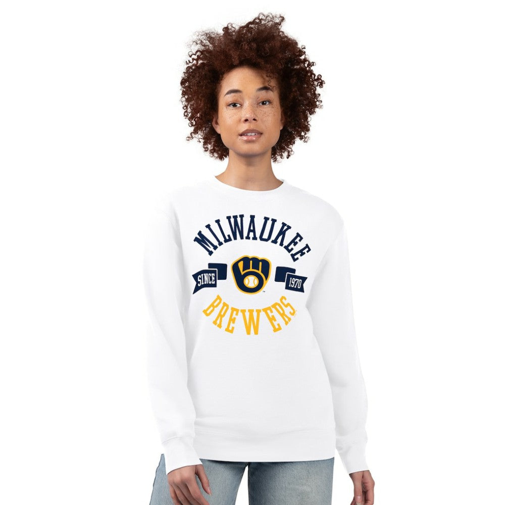 Milwaukee Brewers G-III 4Her by Carl Banks Women's Team Logo Fleece Pullover Sweatshirt - White - MLB Lifestyle