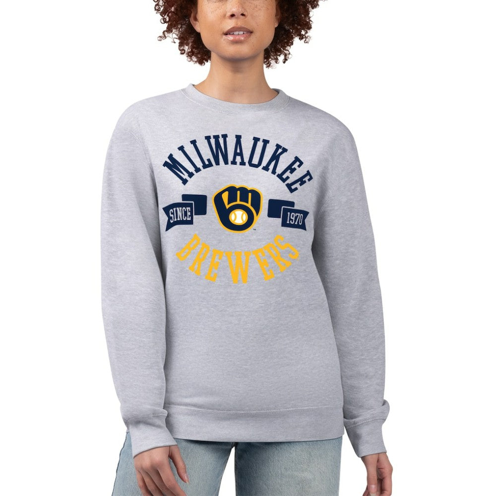 Milwaukee Brewers G-III 4Her by Carl Banks Women's Team Logo Fleece Pullover Sweatshirt - Heather Gray - MLB Sale