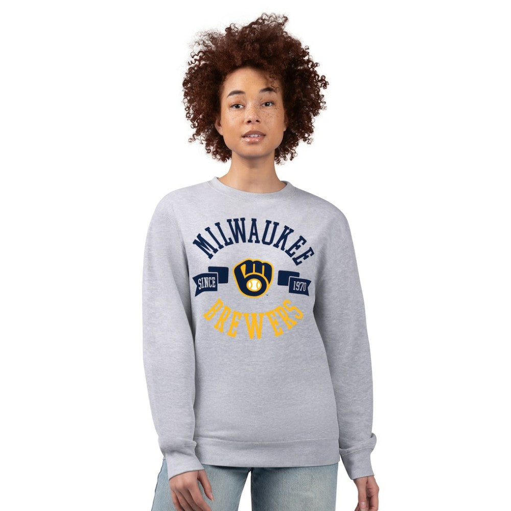 Milwaukee Brewers G-III 4Her by Carl Banks Women's Team Logo Fleece Pullover Sweatshirt - Heather Gray - MLB Sale