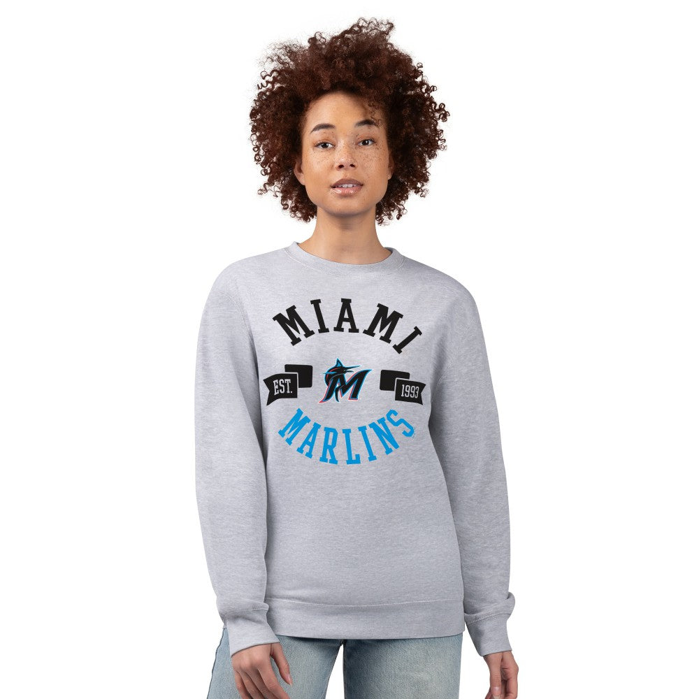 Miami Marlins G-III 4Her by Carl Banks Women's Team Logo Fleece Pullover Sweatshirt - Heather Gray - MLB Lifestyle