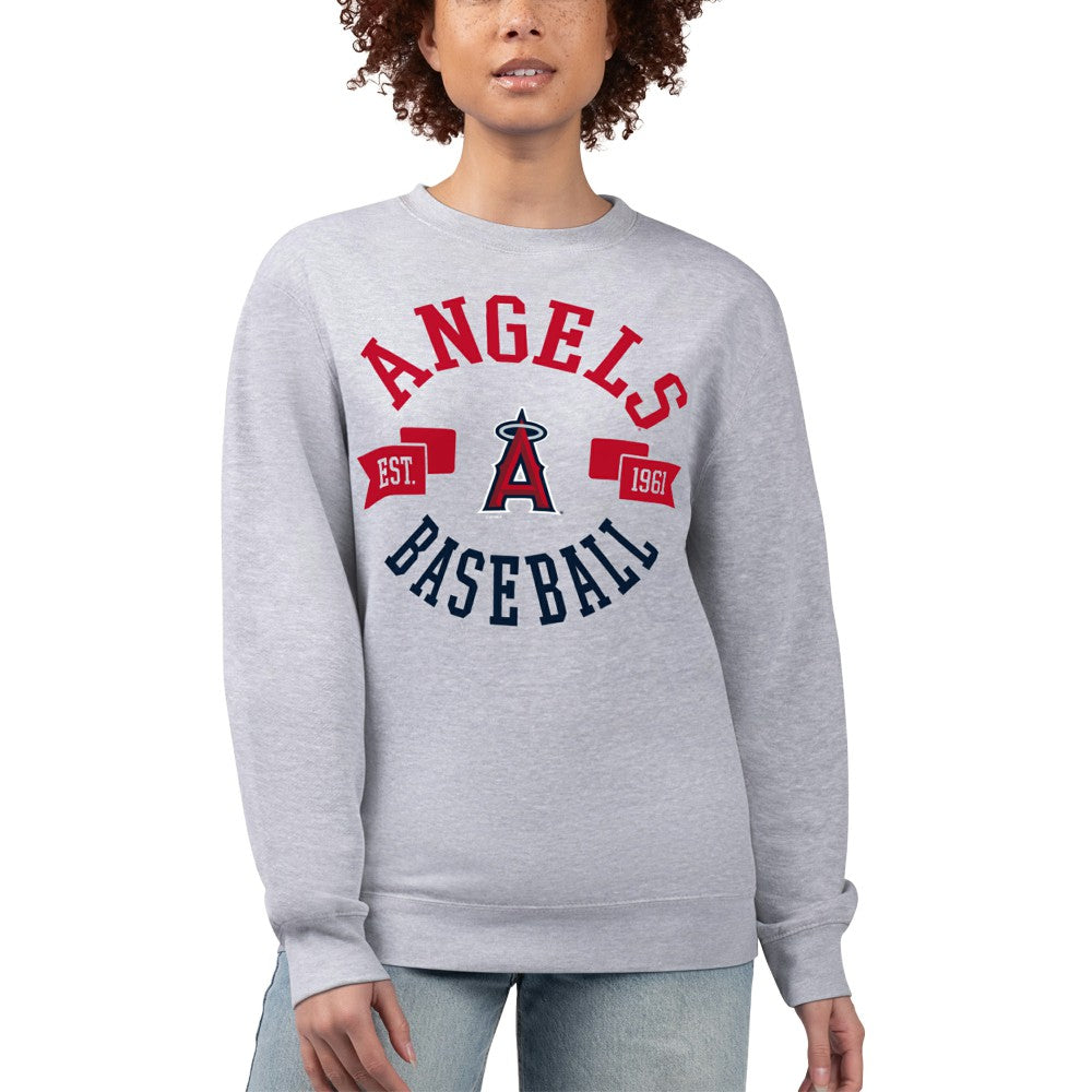Los Angeles Angels G-III 4Her by Carl Banks Women's Team Logo Fleece Pullover Sweatshirt - Heather Gray - MLB Discount