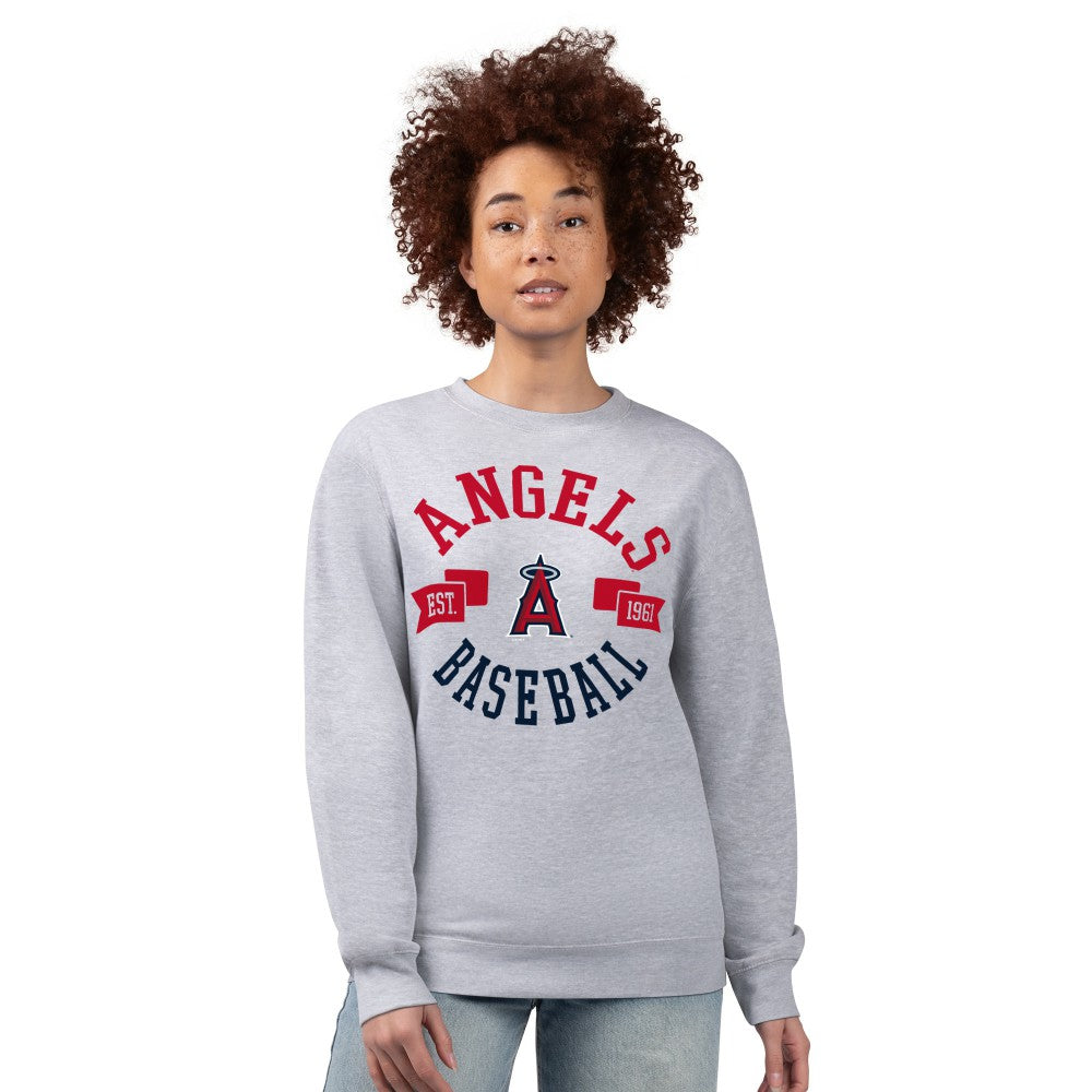 Los Angeles Angels G-III 4Her by Carl Banks Women's Team Logo Fleece Pullover Sweatshirt - Heather Gray - MLB Discount