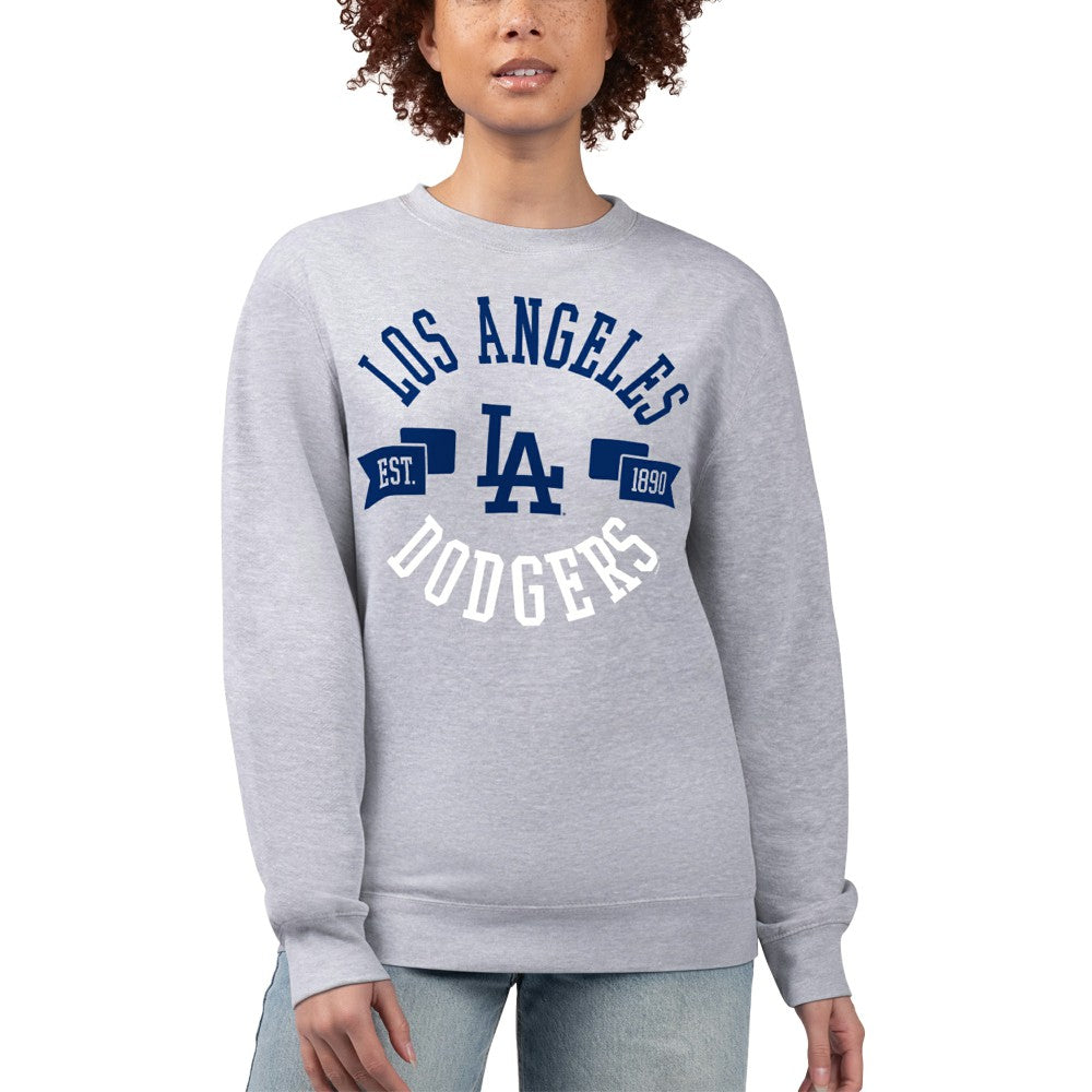 Los Angeles Dodgers G-III 4Her by Carl Banks Women's Team Logo Fleece Pullover Sweatshirt - Heather Gray - MLB Discount