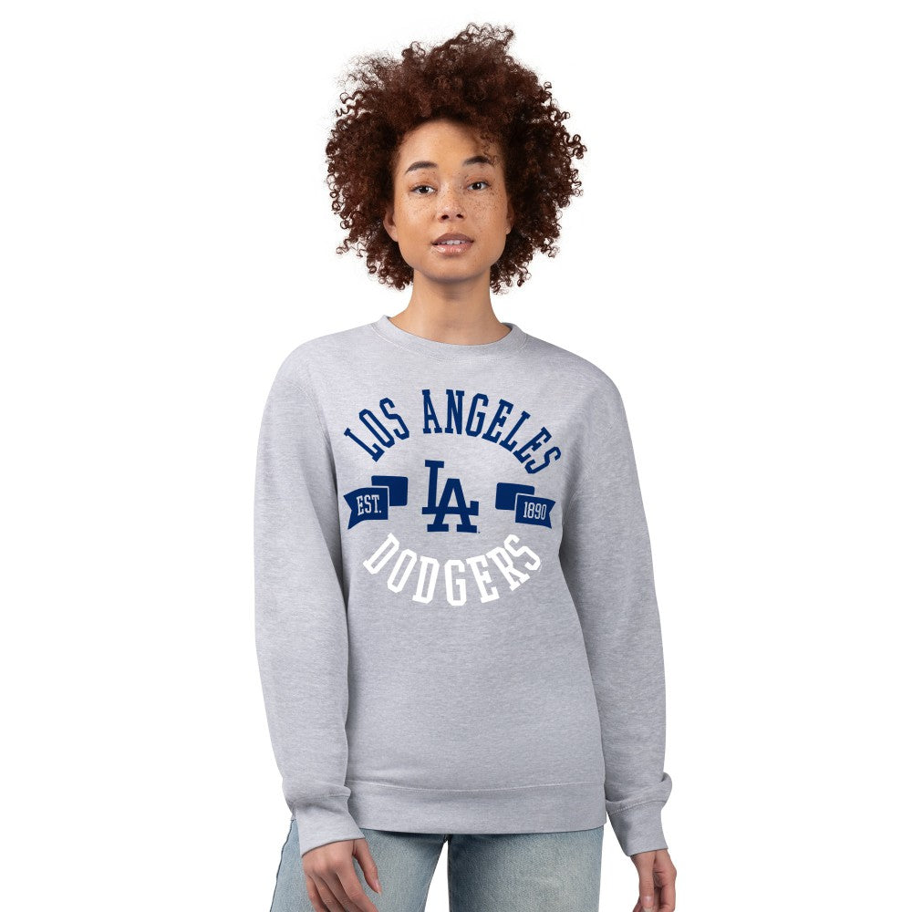 Los Angeles Dodgers G-III 4Her by Carl Banks Women's Team Logo Fleece Pullover Sweatshirt - Heather Gray - MLB Discount