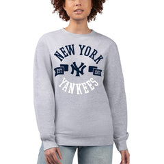 New York Yankees G-III 4Her by Carl Banks Women's Team Logo Fleece Pullover Sweatshirt - Heather Gray - MLB Online