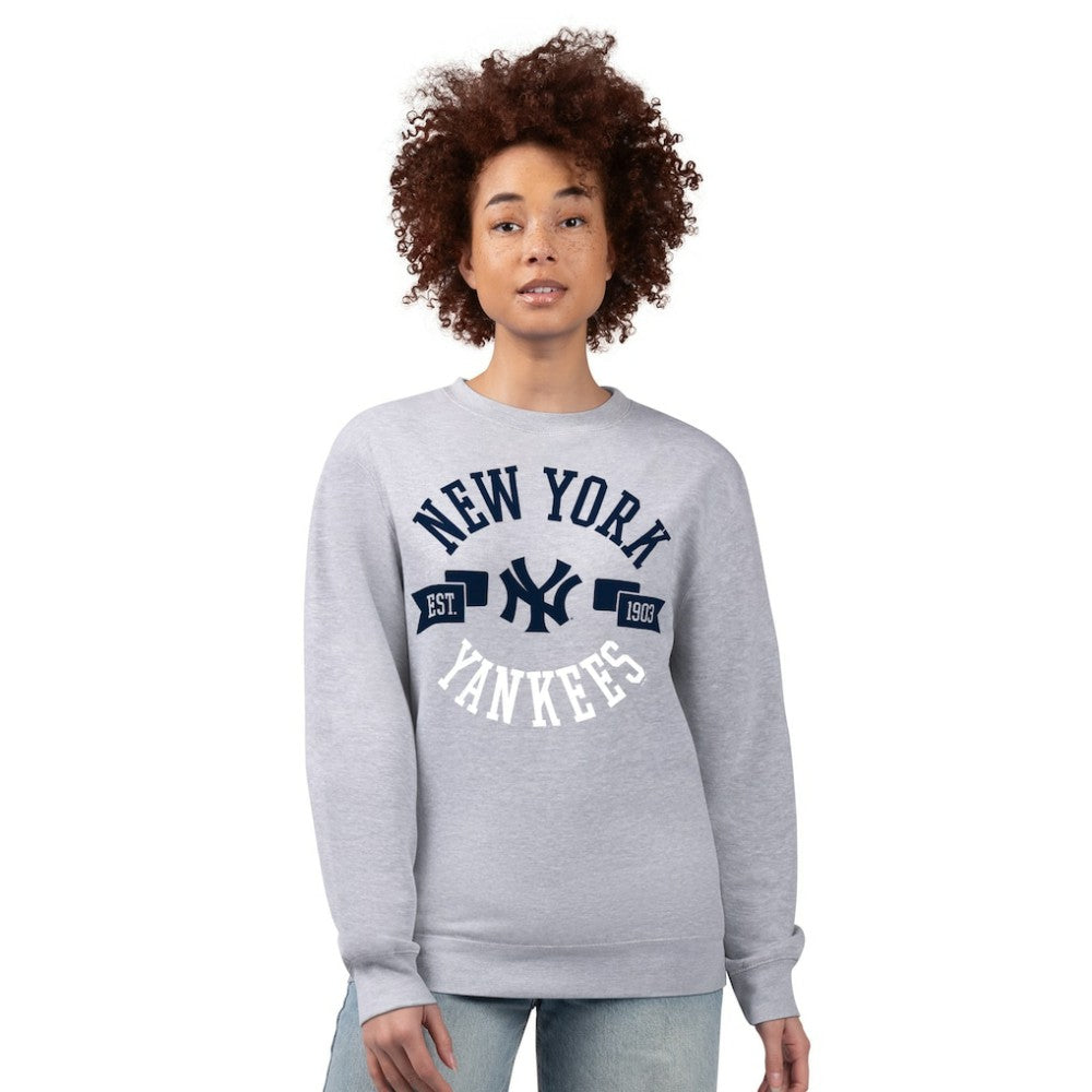 New York Yankees G-III 4Her by Carl Banks Women's Team Logo Fleece Pullover Sweatshirt - Heather Gray - MLB Online