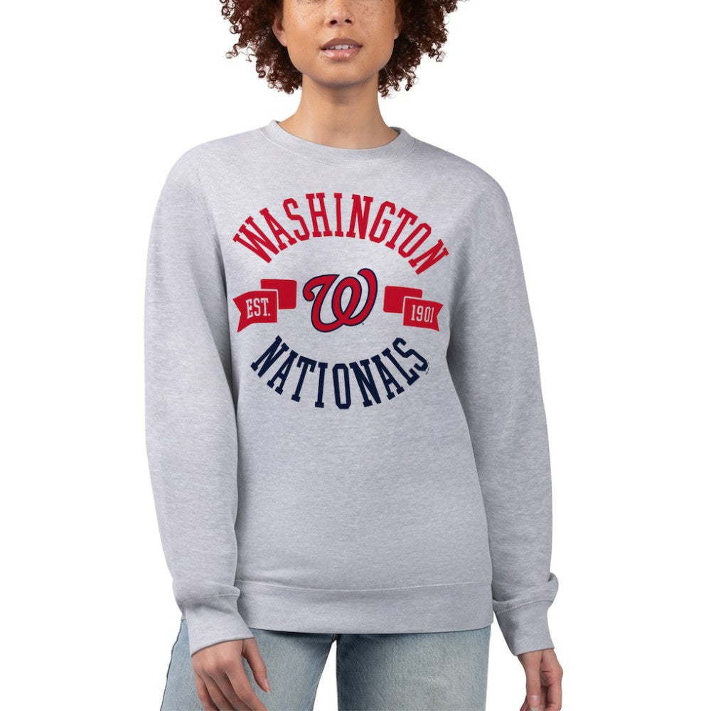 Washington Nationals G-III 4Her by Carl Banks Women's Team Logo Fleece Pullover Sweatshirt - Heather Gray - MLB Lifestyle