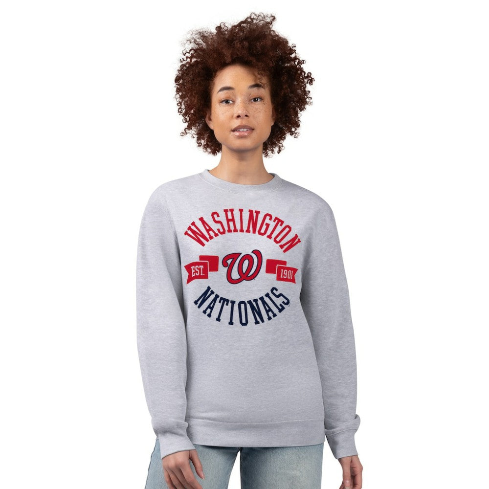 Washington Nationals G-III 4Her by Carl Banks Women's Team Logo Fleece Pullover Sweatshirt - Heather Gray - MLB Lifestyle
