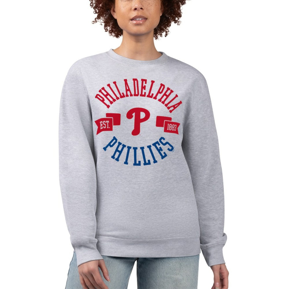 Philadelphia Phillies G-III 4Her by Carl Banks Women's Team Logo Fleece Pullover Sweatshirt - Heather Gray - MLB on Sale