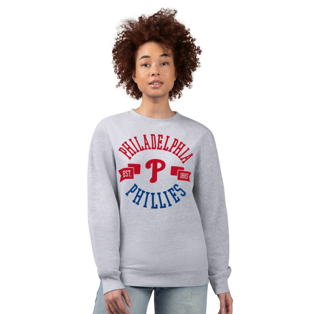 Philadelphia Phillies G-III 4Her by Carl Banks Women's Team Logo Fleece Pullover Sweatshirt - Heather Gray - MLB on Sale