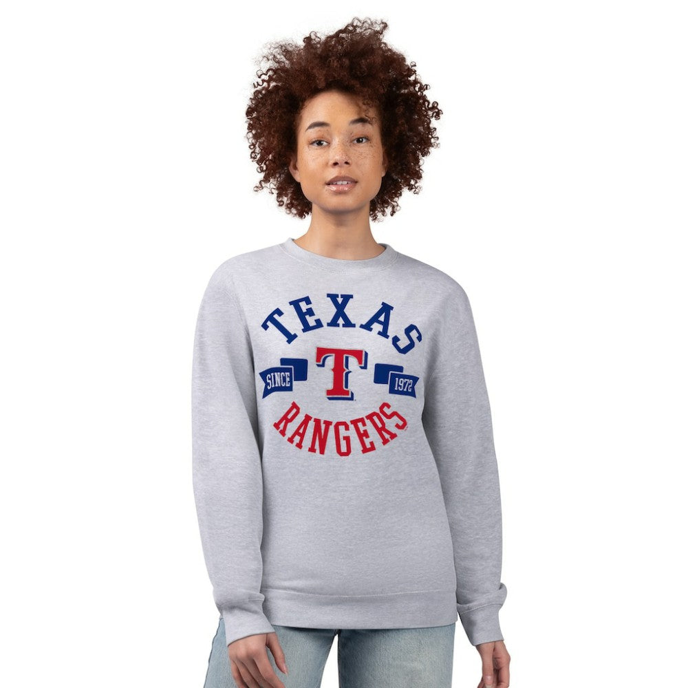 Texas Rangers G-III 4Her by Carl Banks Women's Team Logo Fleece Pullover Sweatshirt - Heather Gray - MLB Lifestyle