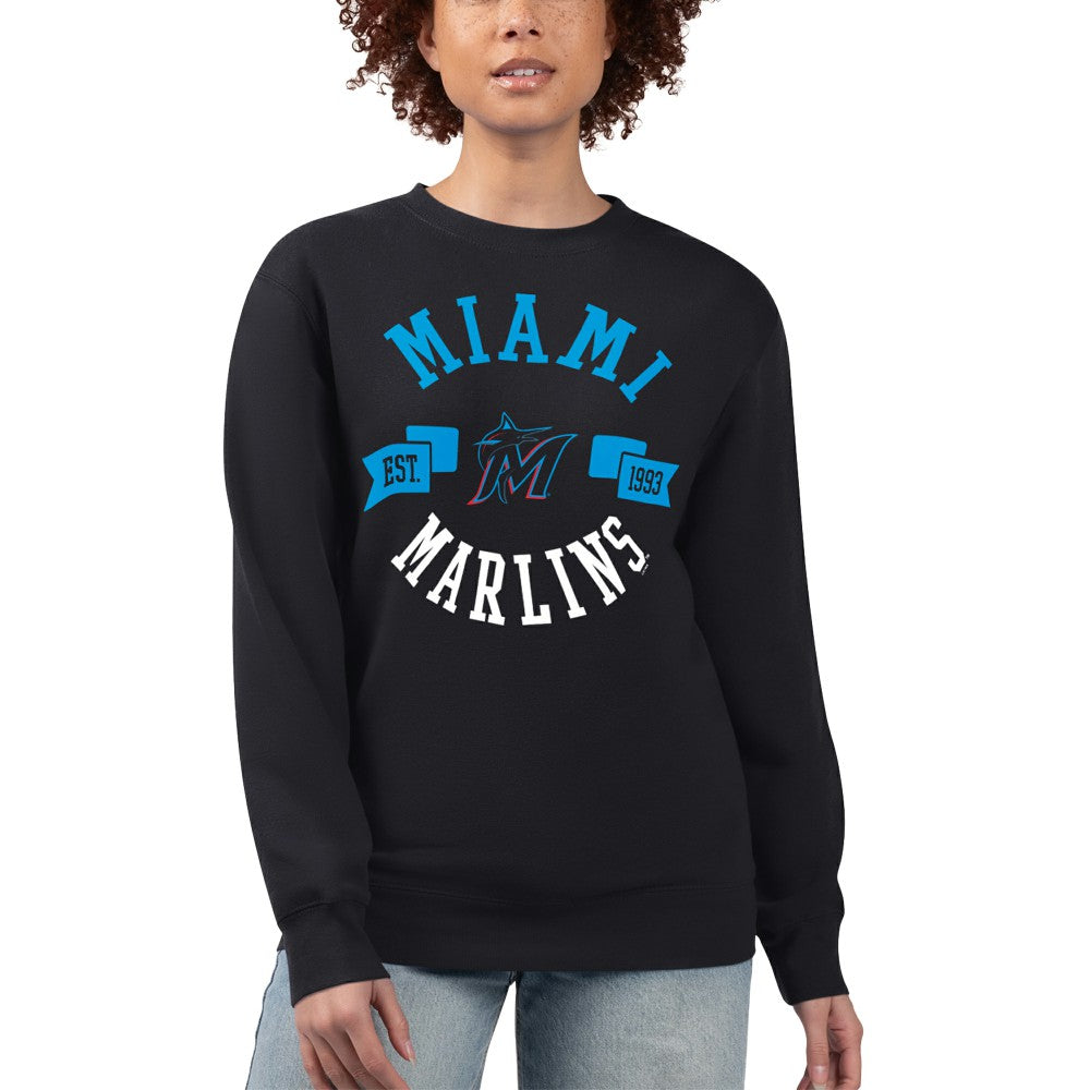 Miami Marlins G-III 4Her by Carl Banks Women's Team Logo Fleece Pullover Sweatshirt - Black - MLB Sale
