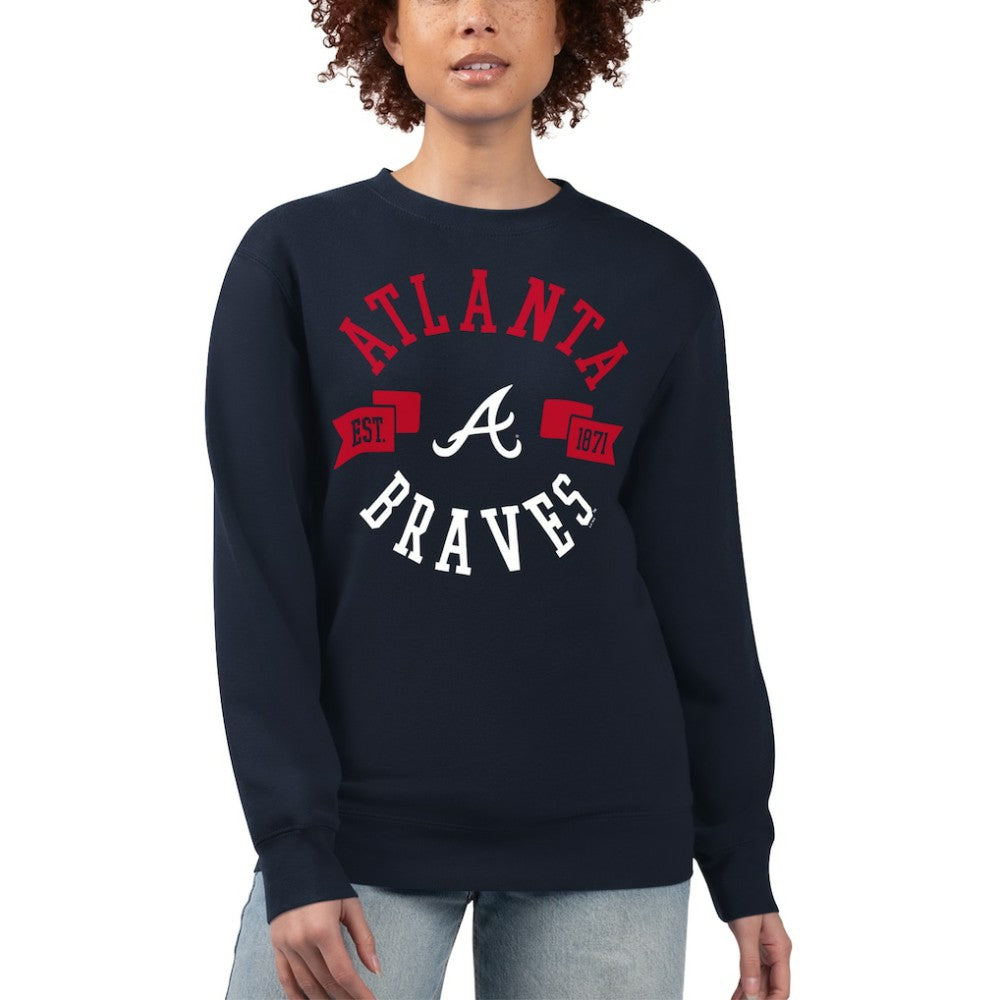 Atlanta Braves G-III 4Her by Carl Banks Women's Team Logo Fleece Pullover Sweatshirt - Navy - MLB Sale