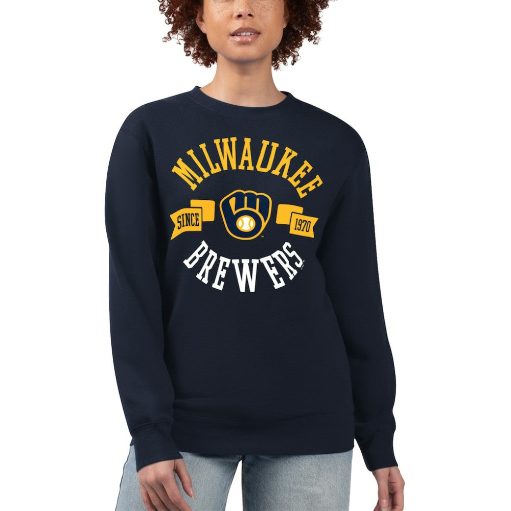 Milwaukee Brewers G-III 4Her by Carl Banks Women's Team Logo Fleece Pullover Sweatshirt - Navy - MLB on Sale
