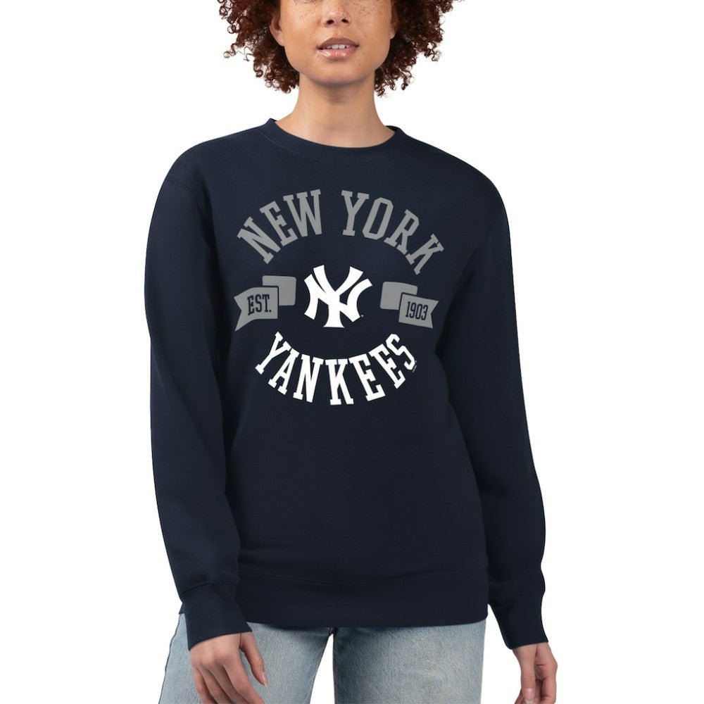 New York Yankees G-III 4Her by Carl Banks Women's Team Logo Fleece Pullover Sweatshirt - Navy - MLB Sale