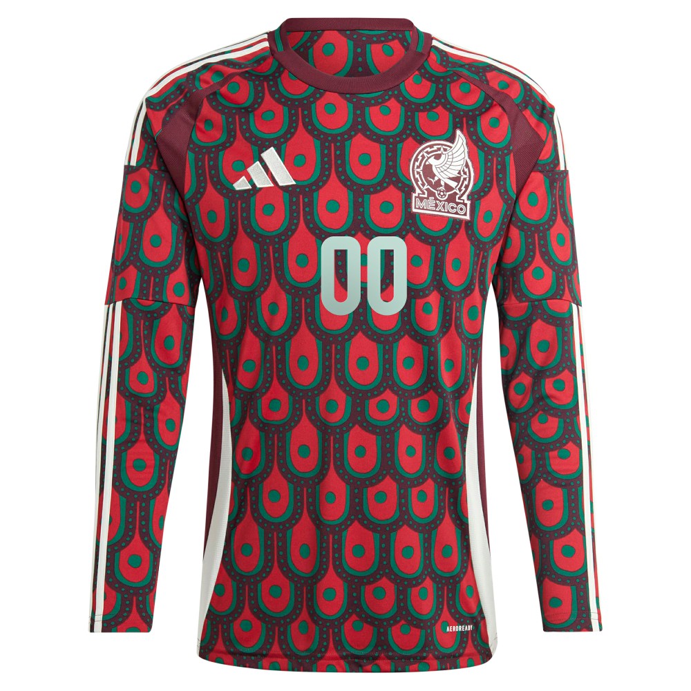 Mexico National Team 2024 Home Replica Custom Long Sleeve Jersey Burgundy - Adidas cheap