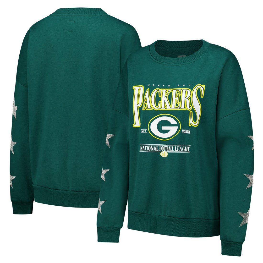 Green Bay Packers Gameday Couture Women's Rhinestone Star Sleeve Settle the Score Oversized Pullover Sweatshirt Green