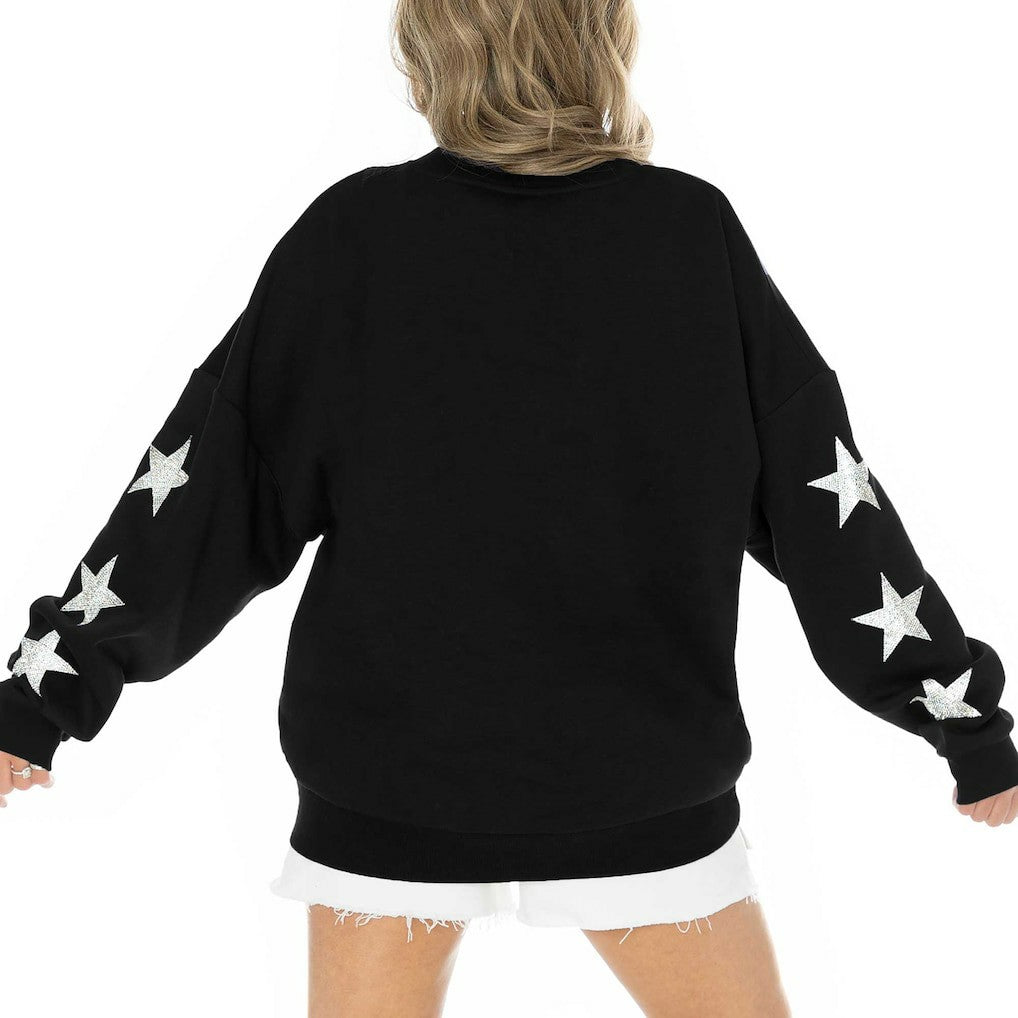 Jacksonville Jaguars Gameday Couture Women's Rhinestone Star Sleeve Settle the Score Oversized Pullover Sweatshirt Black