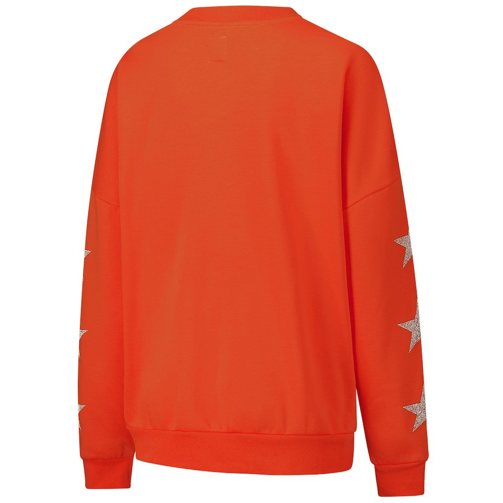 Cincinnati Bengals Gameday Couture Women's Rhinestone Star Sleeve Settle the Score Oversized Pullover Sweatshirt Orange